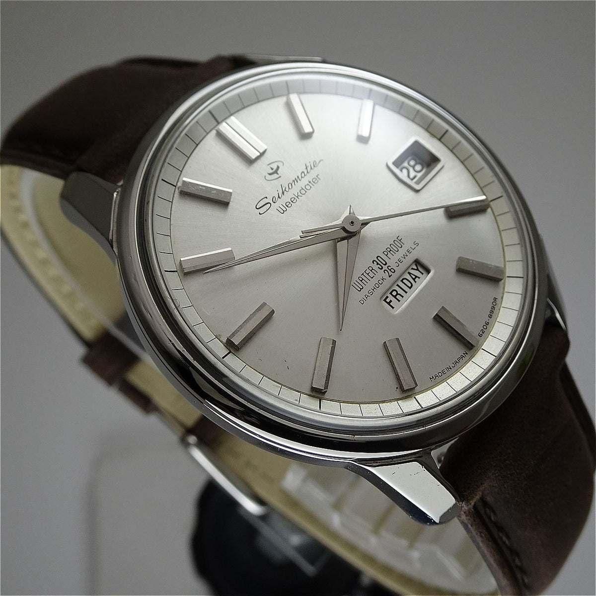 Vintage 1964 JAPAN SEIKO SEIKOMATIC WEEKDATER 6206-8990 26Jewels Automatic.