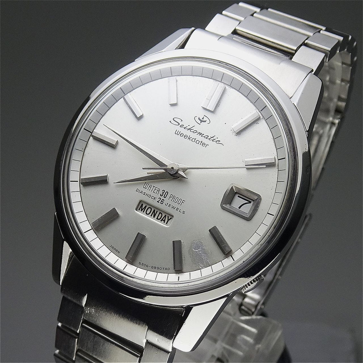 Serviced Vintage 1965 JAPAN SEIKO SEIKOMATIC WEEKDATER 6206-8990 26J Automatic.
