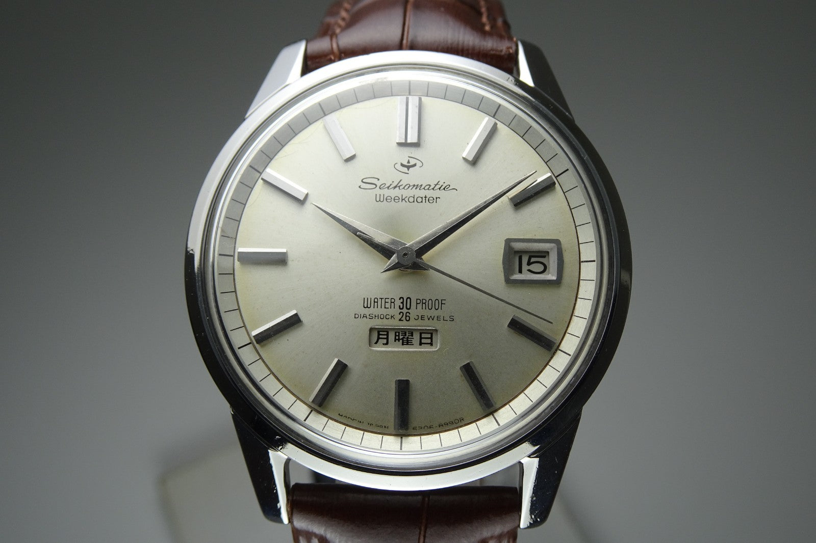 Vintage 1965 JAPAN SEIKO SEIKOMATIC WEEKDATER 6206-8990 26Jewels Automatic.